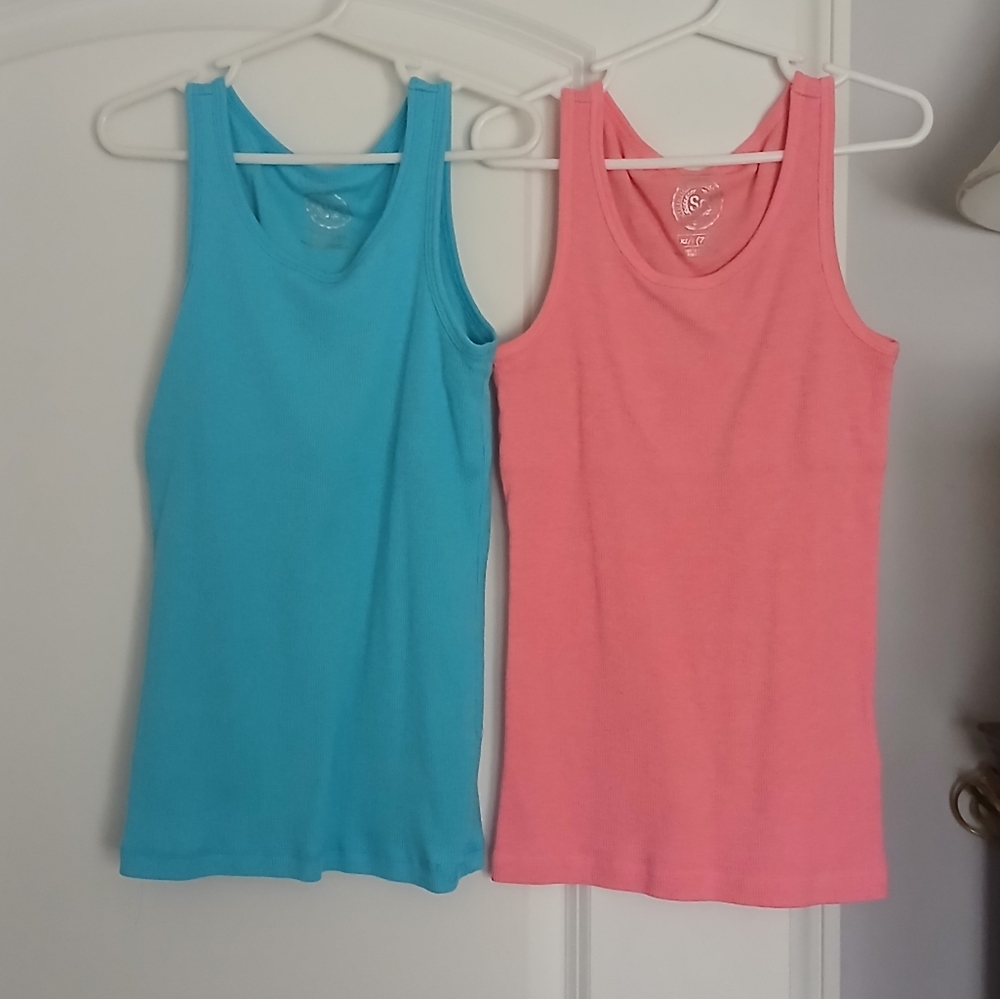 Blue and Pink Tank Tops with Built-in Bra for Pre-teen Girls